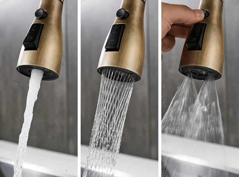 Mitigeur de Cuisine Douchette Doré design sophistiqué 3 modes de jets