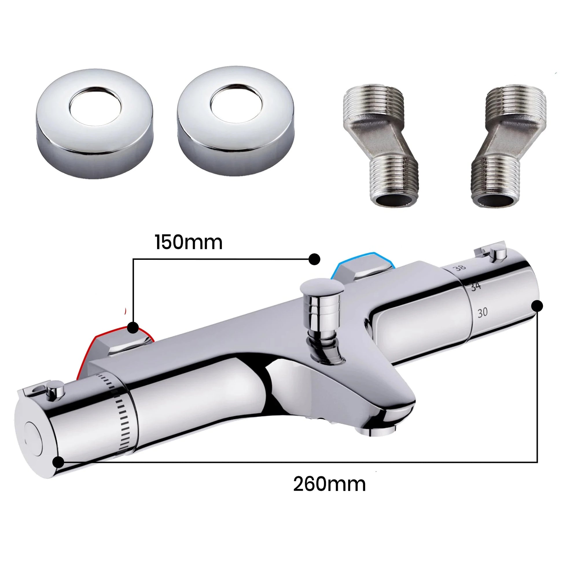 Mitigeur de Baignoire Thermostatique avec Fixations Verticales dimension
