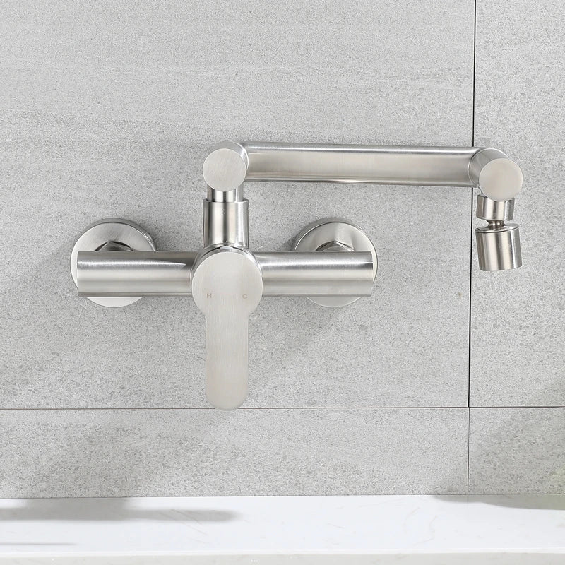 Robinet Mitigeur Mural de Cuisine avec Entraxe de 150 mm, acier inoxydable brossé
