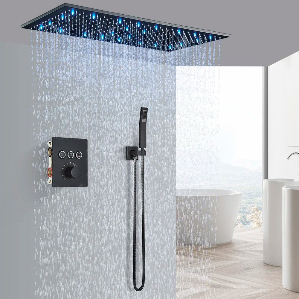 Douche avec Mitigeur Encastré Noir 40 cm - Votre Mitigeur - Avec Led - 