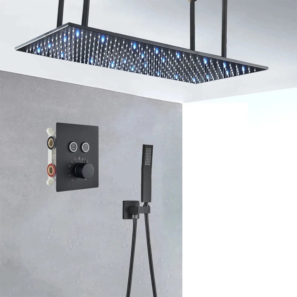 Douche avec Mitigeur Encastré Noir 40 cm - Votre Mitigeur - Avec Led - 