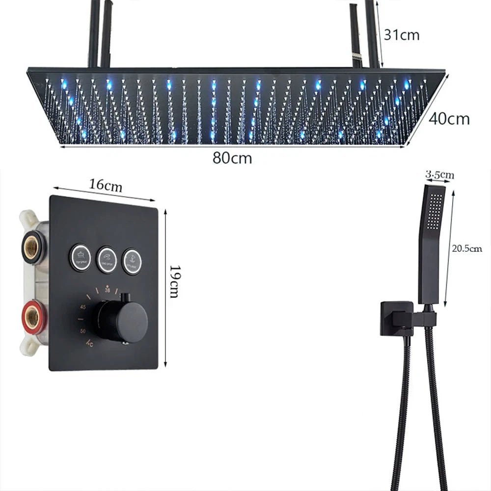 Douche avec Mitigeur Encastré Noir 40 cm - Votre Mitigeur - Sans Led - 